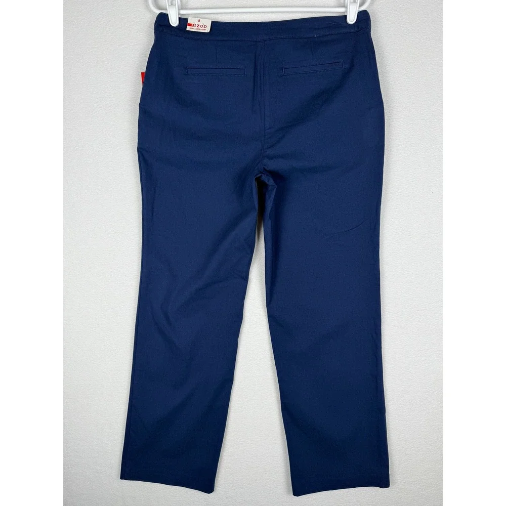 NEW‎ IZOD Chino Pants Womens 8 Short Navy Blue Straight Leg Flat Front Stretch - Picture 2 of 12